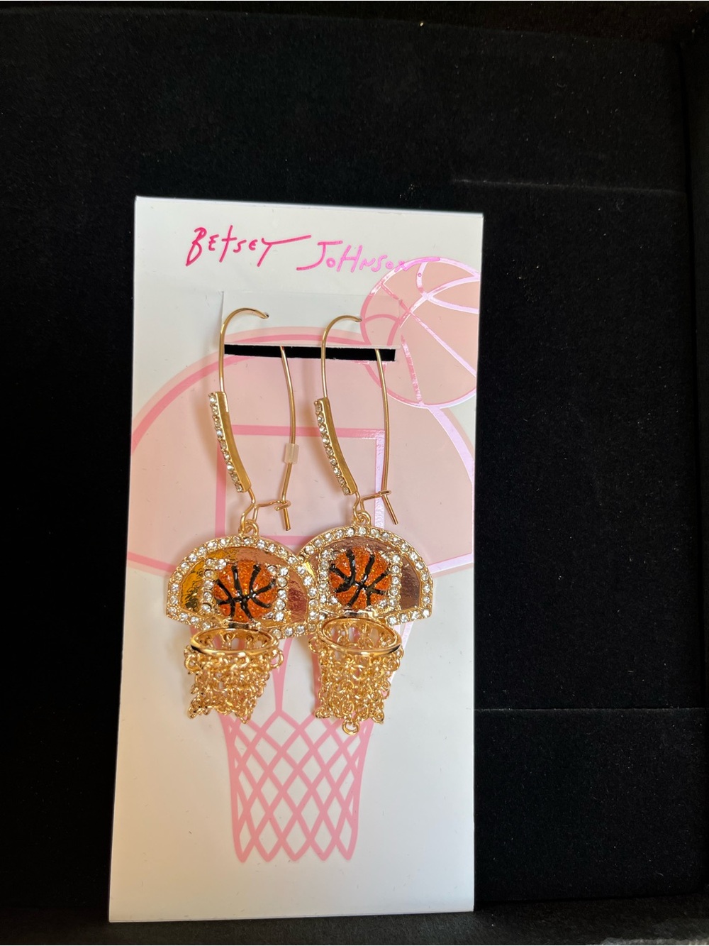 Betsey Johnson Gold-tone Orange Basketball Hoop Dangle Earrings